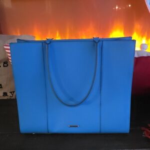 Rebecca Minkoff MAB Saffiano leather tote bag in a bright blue